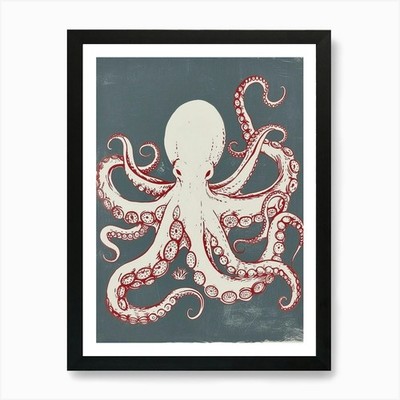 Oktopus & Tentakel Linolschnitt Inspirieren Gerahmtes Wandbild Poster Leinwanddruck Bild