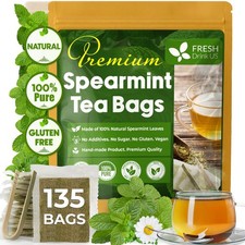 , Premium 135 Spearmint Tea Bags, 100 Natural Pure from Spearmint Leaves. ...