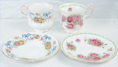 2 Vintage Queens Teacup & Saucer - Special Flowers June Rose - Roses & Ribbons