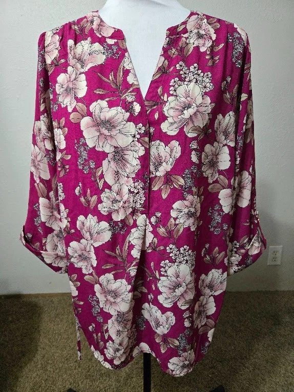 Chemisier Femme Sarah Michelle Taille 2X - Imprimé Floral - Manches Courtes - Occasion Très Bon état
