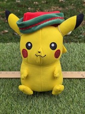 2015 Toy Factory Pokemon Pikachu Plush With Santa Elf Hat Holiday Christmas 10"