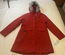 Cat  Jack Red Coat Button Front Faux Fur Trim Coat Girl's Size L