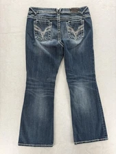 Vigoss Jeans Womens 18 Blue Dublin Boot Cut Stretch Denim Distressed Embroidered