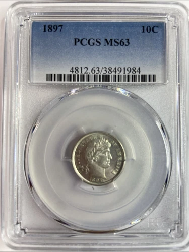 1897 Barber Dime Silver 10c Uncirculated Coin MS63 PCGS
