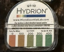 Hydrion Quat Test 0-400PPM pH Test Strips QT-10 Expiration April 30, 2026