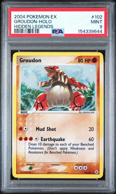 2004 POKEMON EX HIDDEN LEGENDS #102 GROUDON-HOLO PSA 9