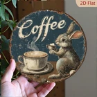 The rabbit drinking coffee Vintage Tin Metal Signs Home Décor 8x8