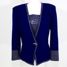St. John Evening Marie Gray Beaded Blue Jacket Blazer Sz 12 Classic READ