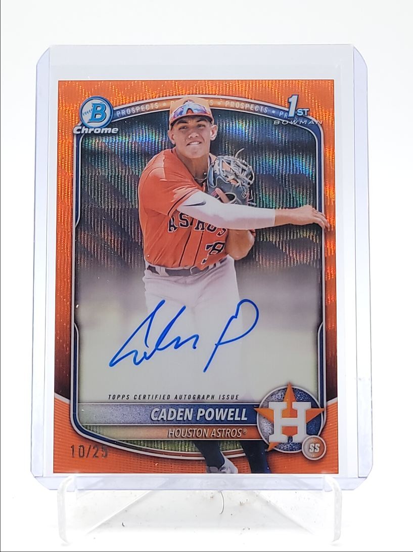 CADEN POWELL 2025 BOWMAN CHROME 1ST ORANGE WAVE REFRACTOR AUTO /25 Q5884