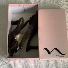 Nina Choclate Satin Women s Slingback Open Toe Slip-On Bow Rhinestone 6M