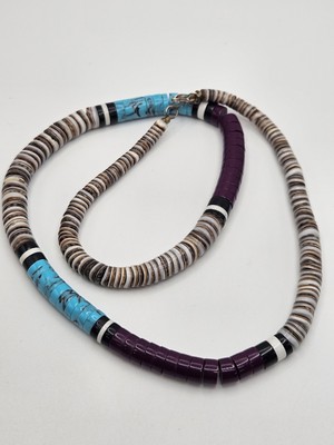 Vintage Native American Santo Domingo Turquoise Shell Heishi Disc Bead Necklace 