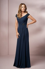 NWT Jade J225004 MOB Mother Gown Structured Bodice Flowing Skirt Iron Blue sz 14