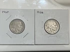 1927 & 1928 U.S. Buffalo Nickels American Indian 5 Cent Old Antique Coins