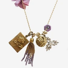 Juicy Couture Charm Necklace YJRU4714 Gold Tone Locket Tassel Bow Crystal 2011