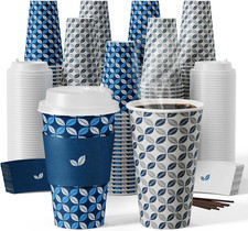 16 Oz Coffee Cups with Lids 100 Pack, Disposable Hot Paper Coffee Cups with Lids
