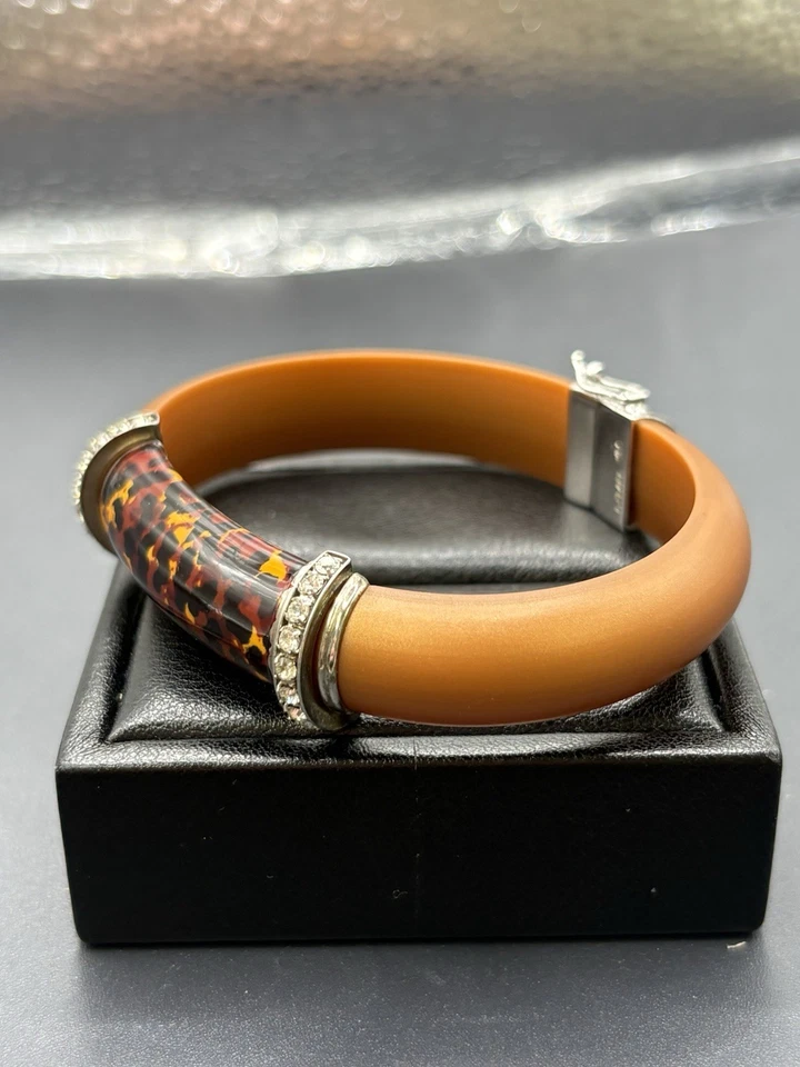 Brazalete de goma marrón con caparazón de tortuga esmalte circonita cúbica de plata de ley de 7" Y25 Foto 3 de 4