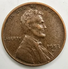 1953 D Lincoln Wheat Cent Woody XF Wood Grain Penny Improper Alloy Mix Error EF