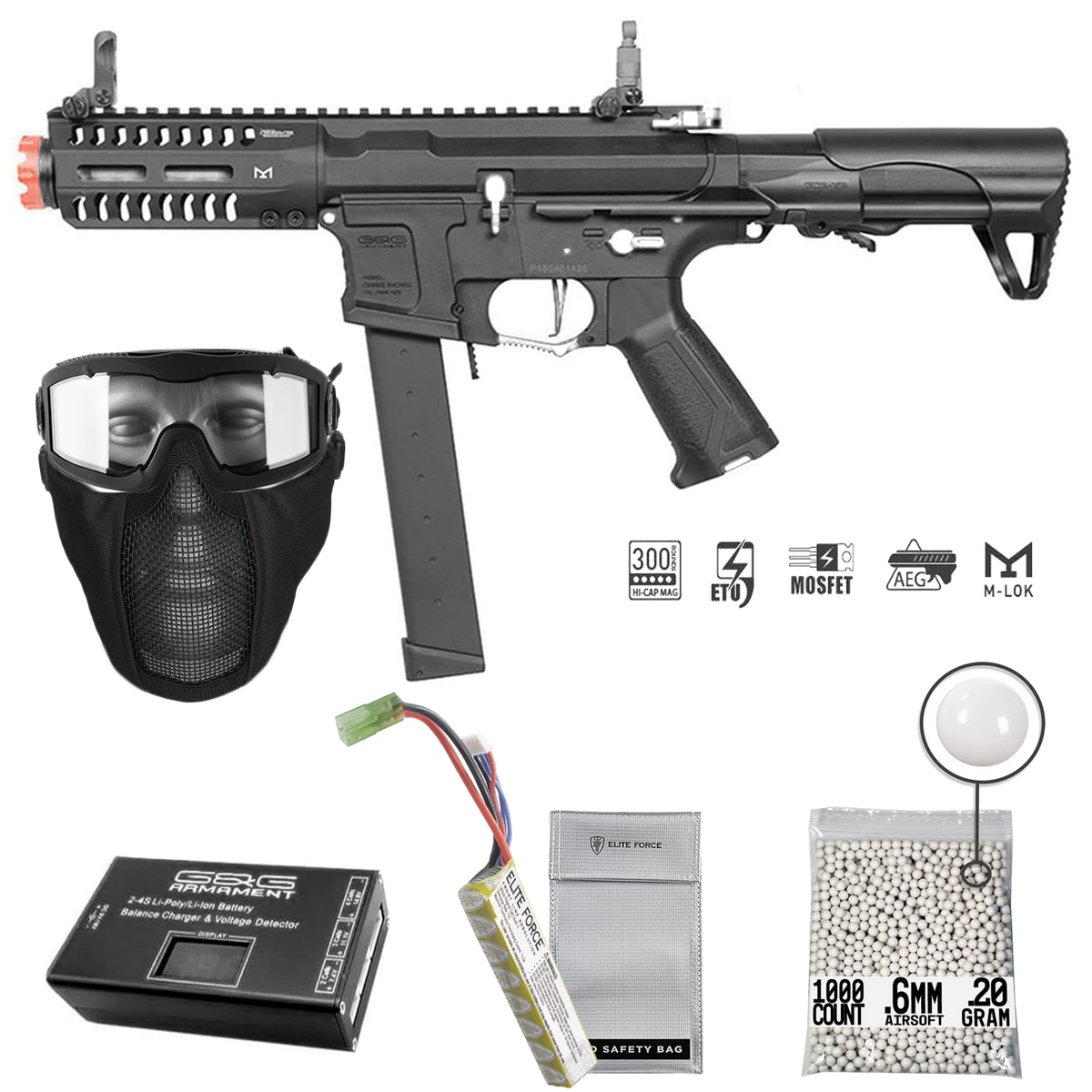 G&G ARP 9 ICE AEG Airsoft Gun w/ 11.1v Battery, Charger, BBs, Mask 
