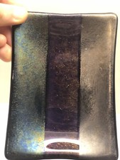 Studio Fused Metallic Glass Diachronic Tray Handmade Made in USA Signed