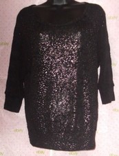 FANG black soft knit METALLIC PRINT tee blouse $62 Medium top