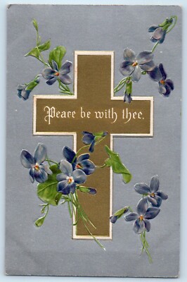 c1910's Easter Holy Cross And Flowers Embossed Winsch Back Antique Postcard