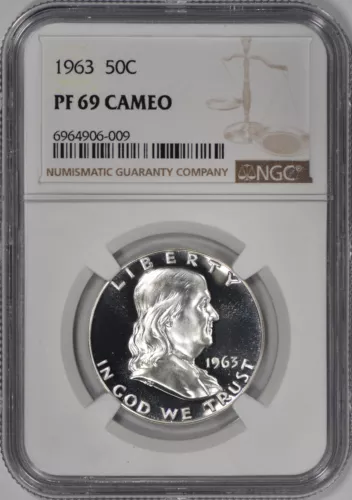 1963 Proof Franklin Half Dollar 50c NGC PF69 CAMEO (PR69) - Spotless!
