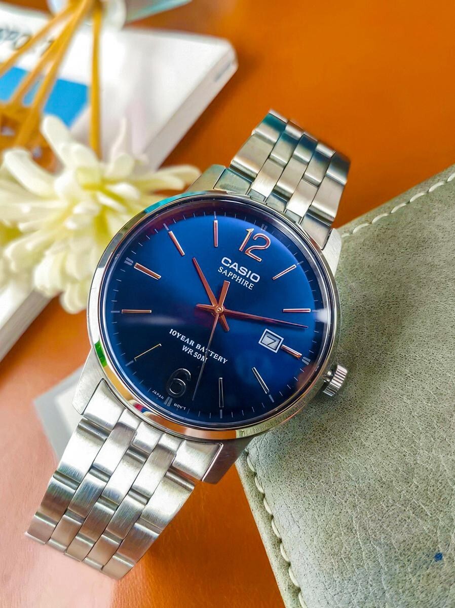 Casio MTS-110D-2A Men's Sapphire Blue Analog Watch Steel Band Date