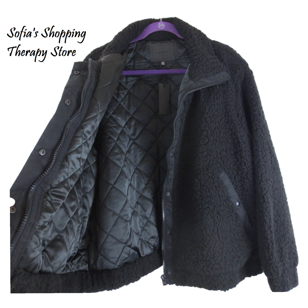 Blank NYC 2X High Collar Some Life Black Faux Soft Sherpa Quilted