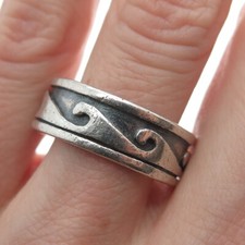 925 Sterling Silver Vintage Waves Oxidized Band Ring Size 9.75