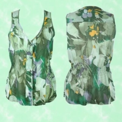 Ruched Waist Tropics Green Multi Print Top, S