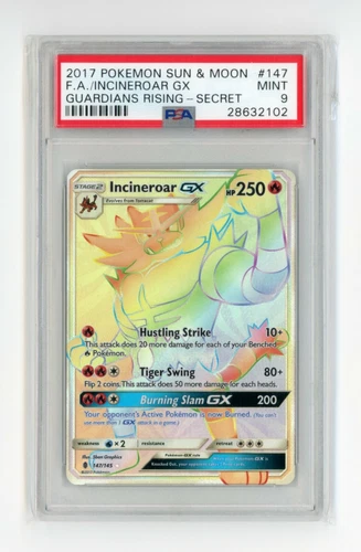 Incineroar GX 147/145 S&M Guardians Rising Secret Rare Holo Pokemon - PSA 9 MINT
