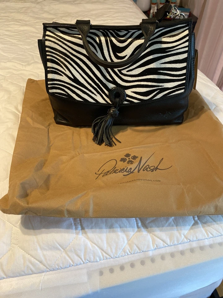 $289 Patricia Nash Zebra Haircalf MOLLIA Genuine Leather Satchel Shoulder NWT!!