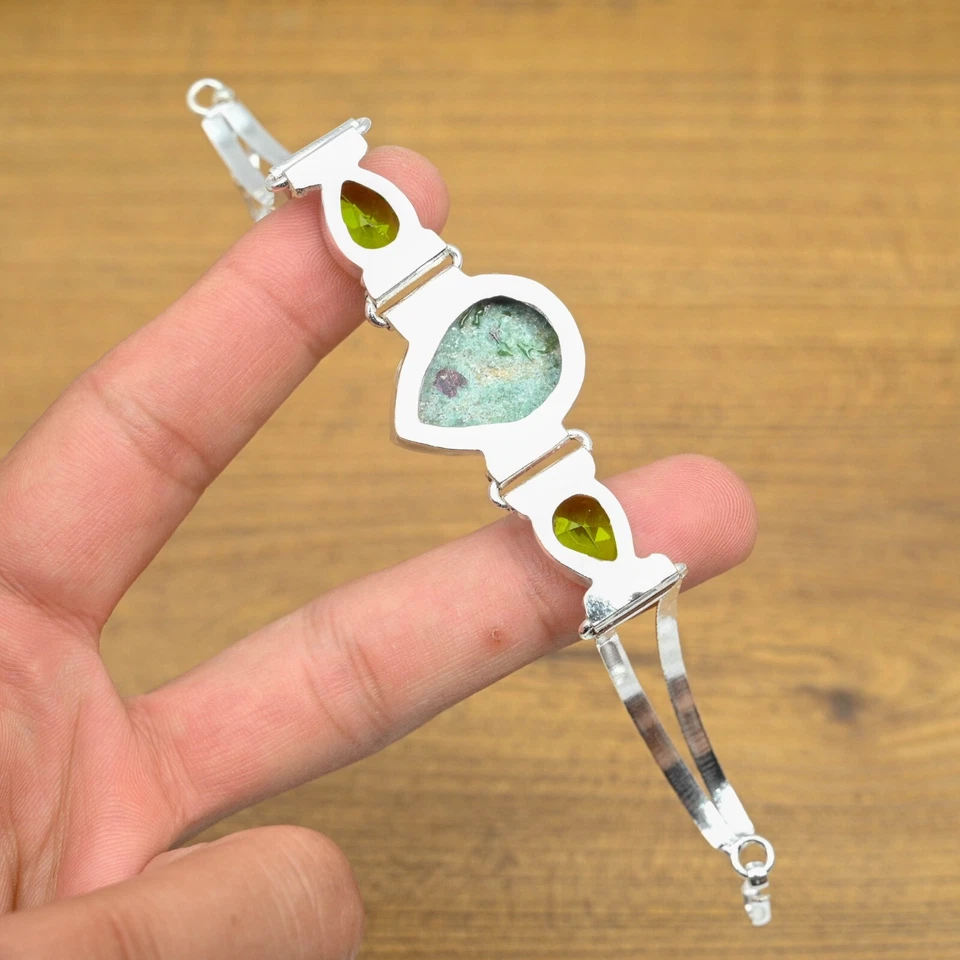 Ruby Fuchsite Peridot Bracelet 925 Sterling Silver Natural Handmade Bracelet - Image 3 of 4