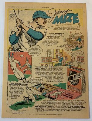 #ad 1946 Wheaties JOHNNY MIZE cartoon ad NY Giants $10.90