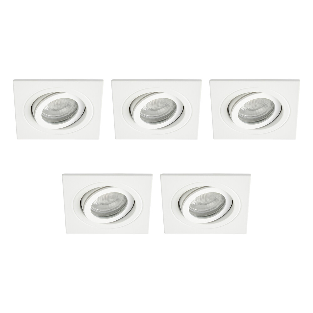 Litecraft Recessed Downlights Tiltable Square IP65 Spotlights in White - 5 Pack