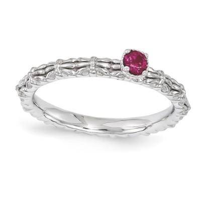 Sterling Silver Stackable Expressions Created Ruby Single Stone Ring Size 5 - 10