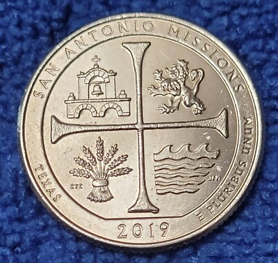2019 P San Antonio Missions Quarter Error Die Chip On Cross &on