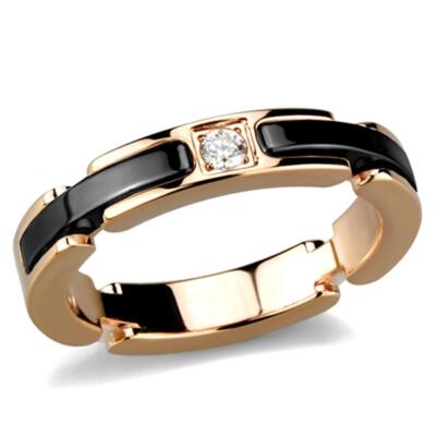 Keramik Ring Schwarz Rosegold Solitär Band 4mm CZ Designer Beweglich
