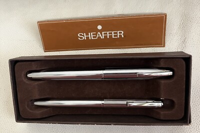 Vtg Sheaffer White Dot Chrome Style Rollerball And Ballpoint Set Original Box