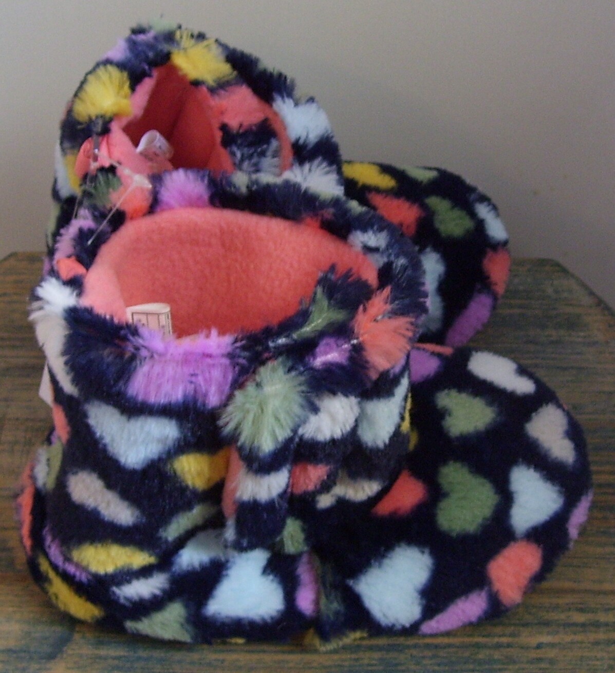 Toddler Little Girls Carter's JETTA Blue Heart Fur Slippers Sz 5-6 or 11-12