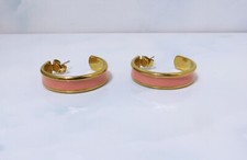 Fabulous Retro Pink Enamel On Gold Plated Open End Hoops