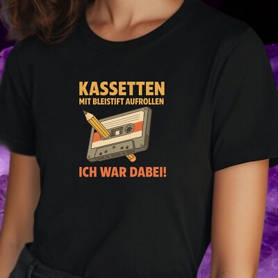 Women's Cassettes with Pencil Roll Up Motif Cotton T-Shirt Size S to 3XL