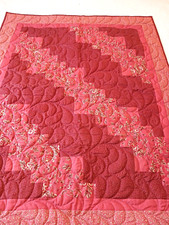 Pretty Handmade Patchwork Quilt Throw Blanket Diagonal Pattern Peach Rust 38x48"