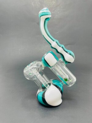 Hookah Water Pipe 7'' Aqua & White Double Chamber Tobacco Bubbler Bong
