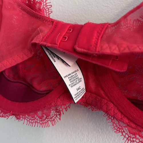 Victorias Secret Red lace bra 34C Dream Angel's Push Up Without Padding Coquette - Picture 5 of 5
