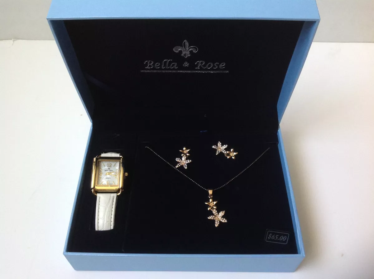Bella and rose watch necklace and earring best sale set