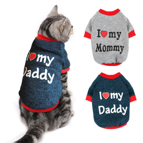 Pet Sweaters for Cats I Love My Mom/Dad Sweater Puppy Clothes for Girl Boy Dogs - Afbeelding 1 van 14