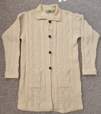Aran Crafts Irland reine Merinowolle Damen Small Long Line Zopfmuster Pullover