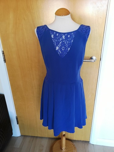 Ladies OASIS Dress Size 12 Blue Lace Panels Smart Party Evening Wedding Races - Picture 3 of 12