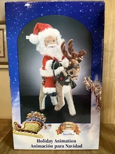 2001 Santa's Best Classic Santa Riding Plush Reindeer Animated 24” In Box